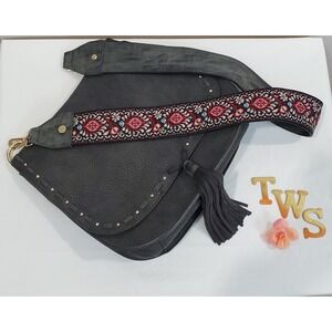 Steve‎ Madden Denim Bag Purse Crossbody Embroidered Strap Southwestern Aztec